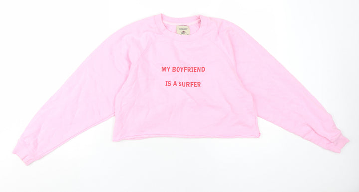 Pull & Bear Women's Pink Crew Neck Graphic Sweatshirt S