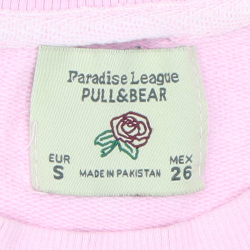 Pull & Bear Women's Pink Crew Neck Graphic Sweatshirt S