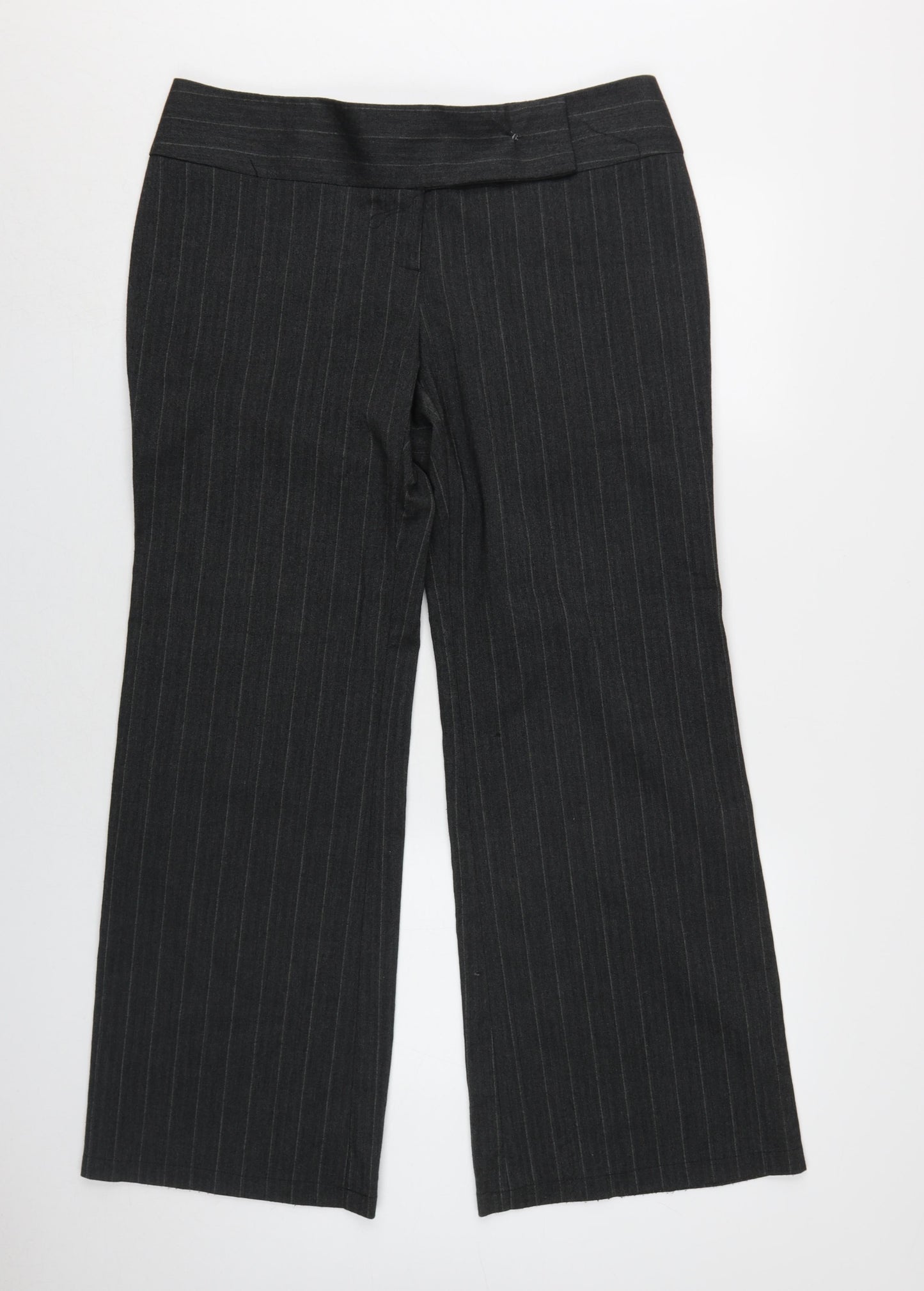 Internacionale Women's Black Striped Wide-Leg Trousers Size 16