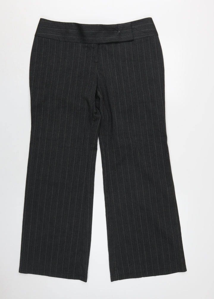 Internacionale Women's Black Striped Wide-Leg Trousers Size 16