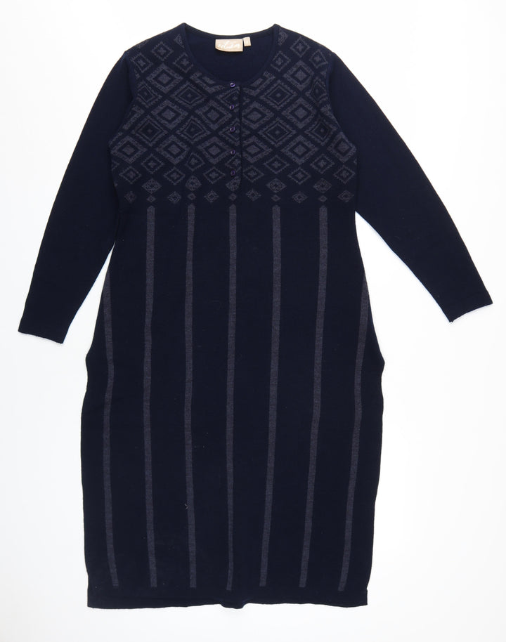 Utsa Women's Black Argyle Midi Knit Dress S