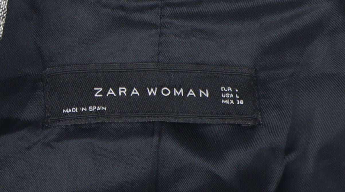 Zara Women's Grey Linen Blazer, Size L, Casual Classic