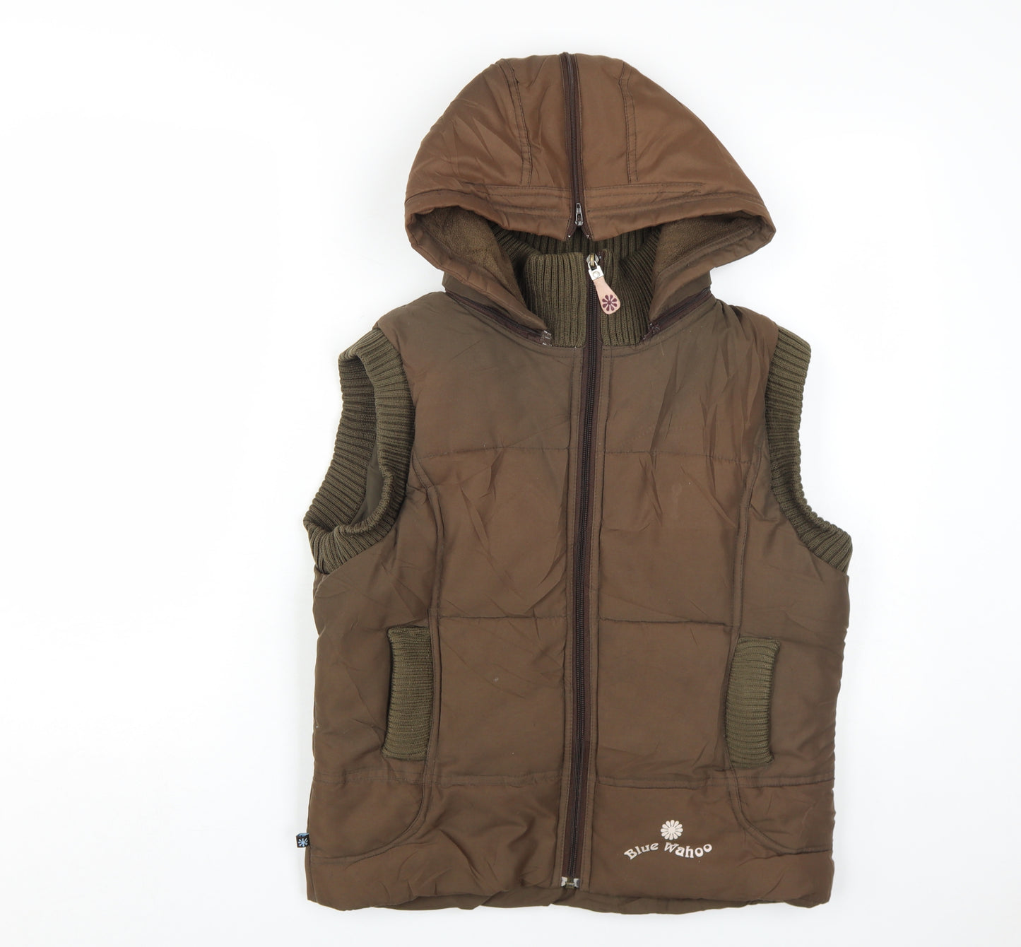 Blue Wahoo Women's Brown Hooded Puffer Waistcoat Size 10