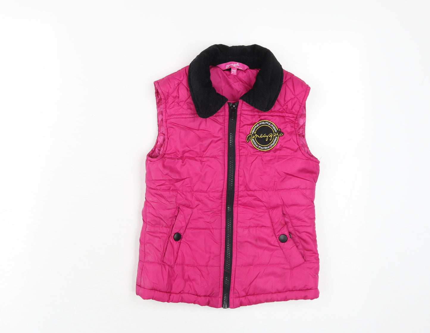 Pineapple Pink Girls Puffer Jacket Age 6-7 Quilted Sleeveless