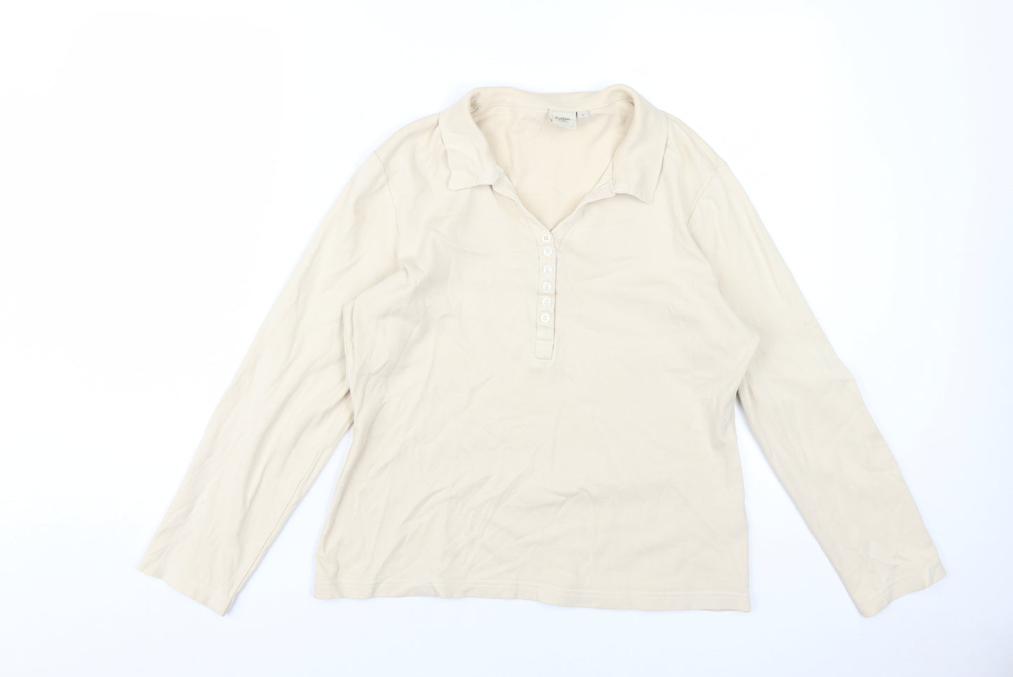 Cotton Traders Beige Women's Button-Up Polo Shirt Size 14
