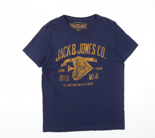 Jack & Jones Men's Blue Graphic Print T-Shirt Size S