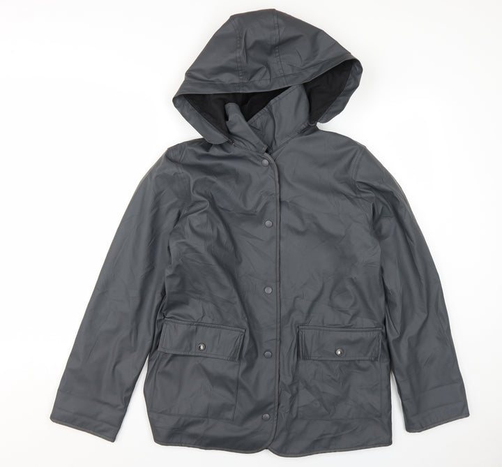 Topshop Women's Grey Hooded Rain Coat S