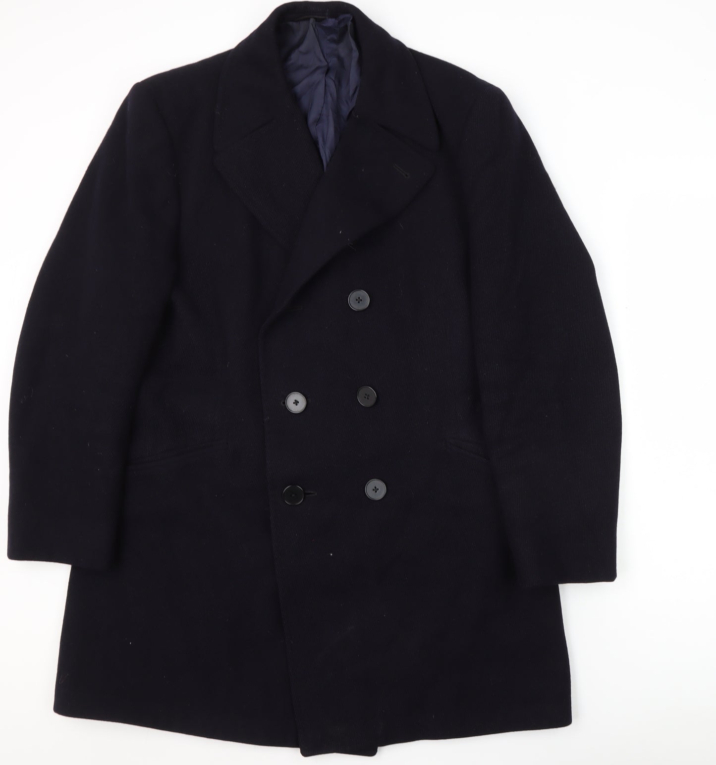 DAKS Men's Black Wool Pea Coat, Size L, Classic Winter Wear