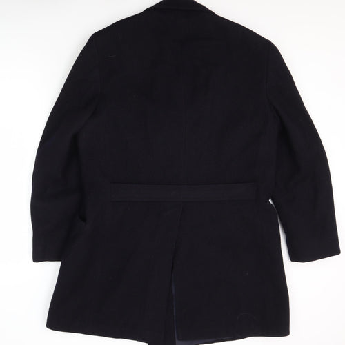 DAKS Men's Black Wool Pea Coat, Size L, Classic Winter Wear