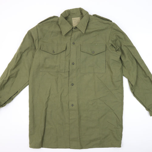 Men's Army Green Cotton Button-Up Shirt Size 2