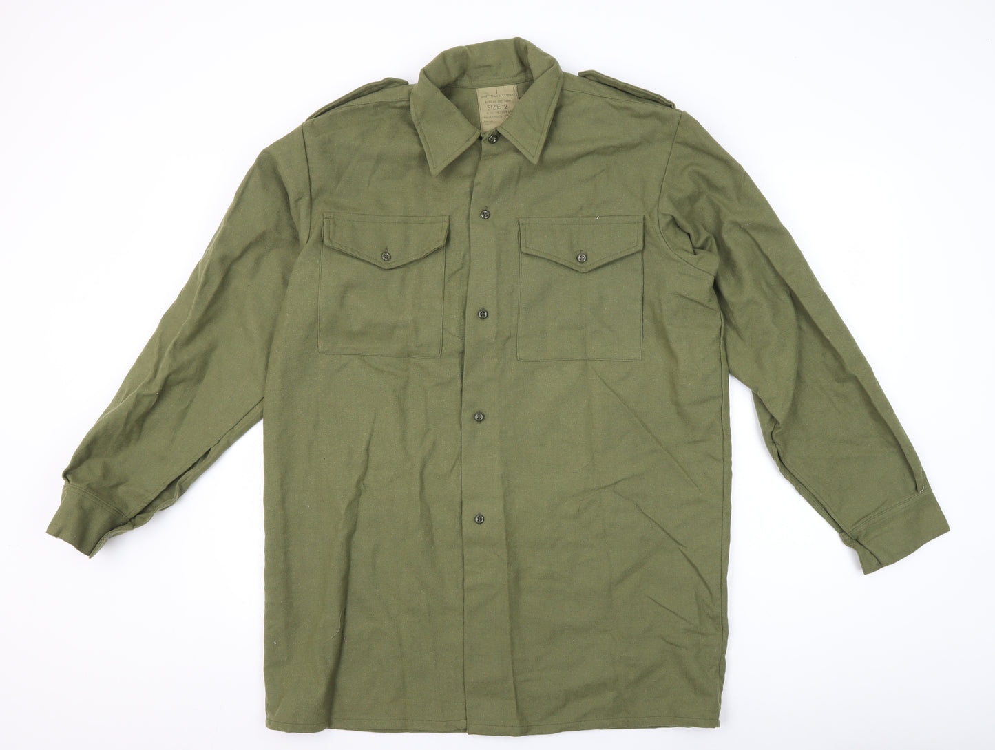 Men's Army Green Cotton Button-Up Shirt Size 2