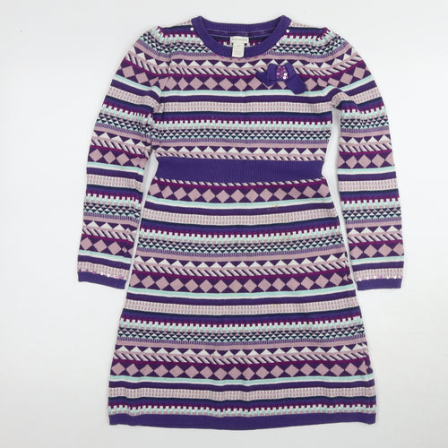 Monsoon Girls Purple Geometric Sweater Dress 9-10 Years