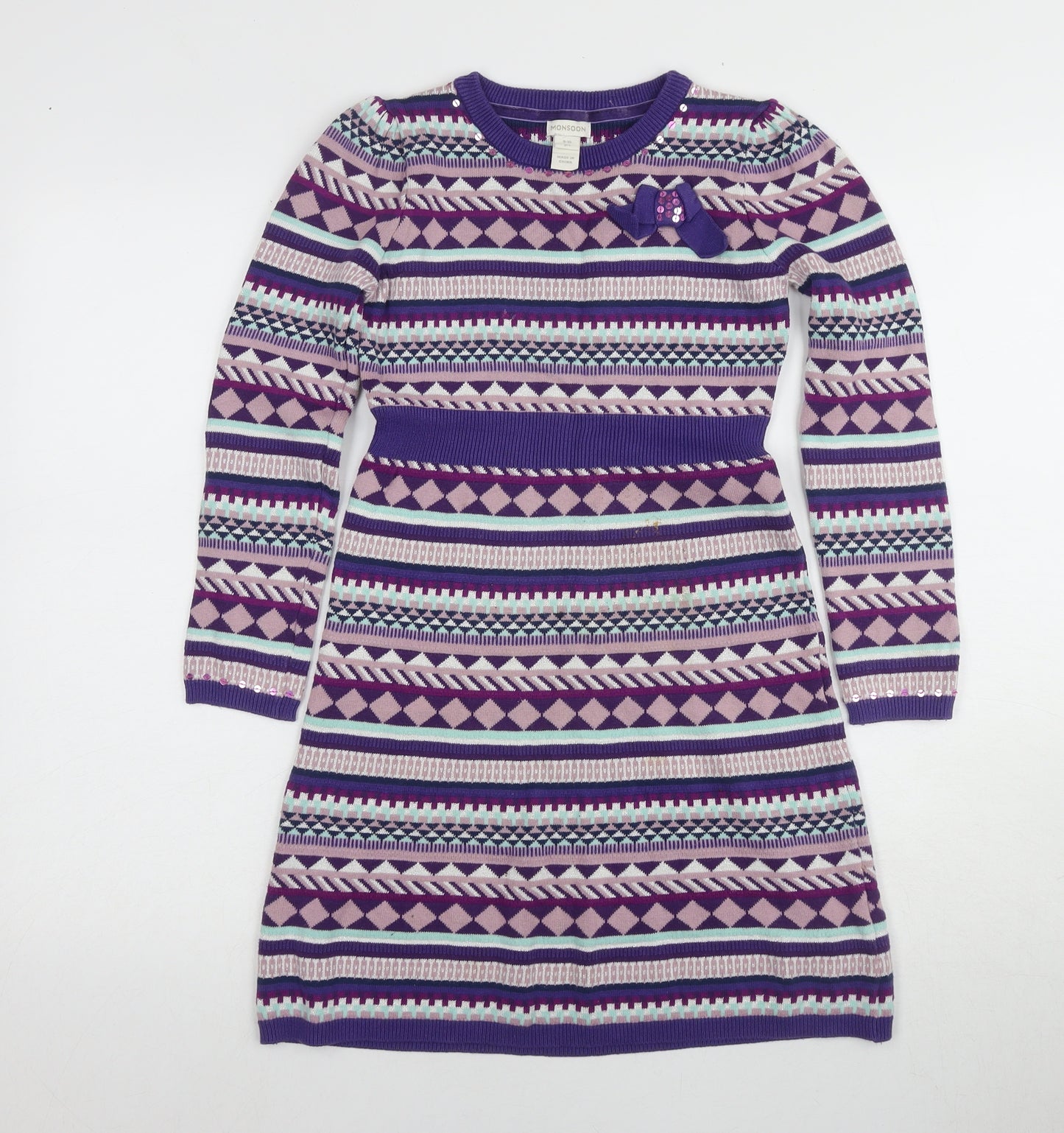 Monsoon Girls Purple Geometric Sweater Dress 9-10 Years