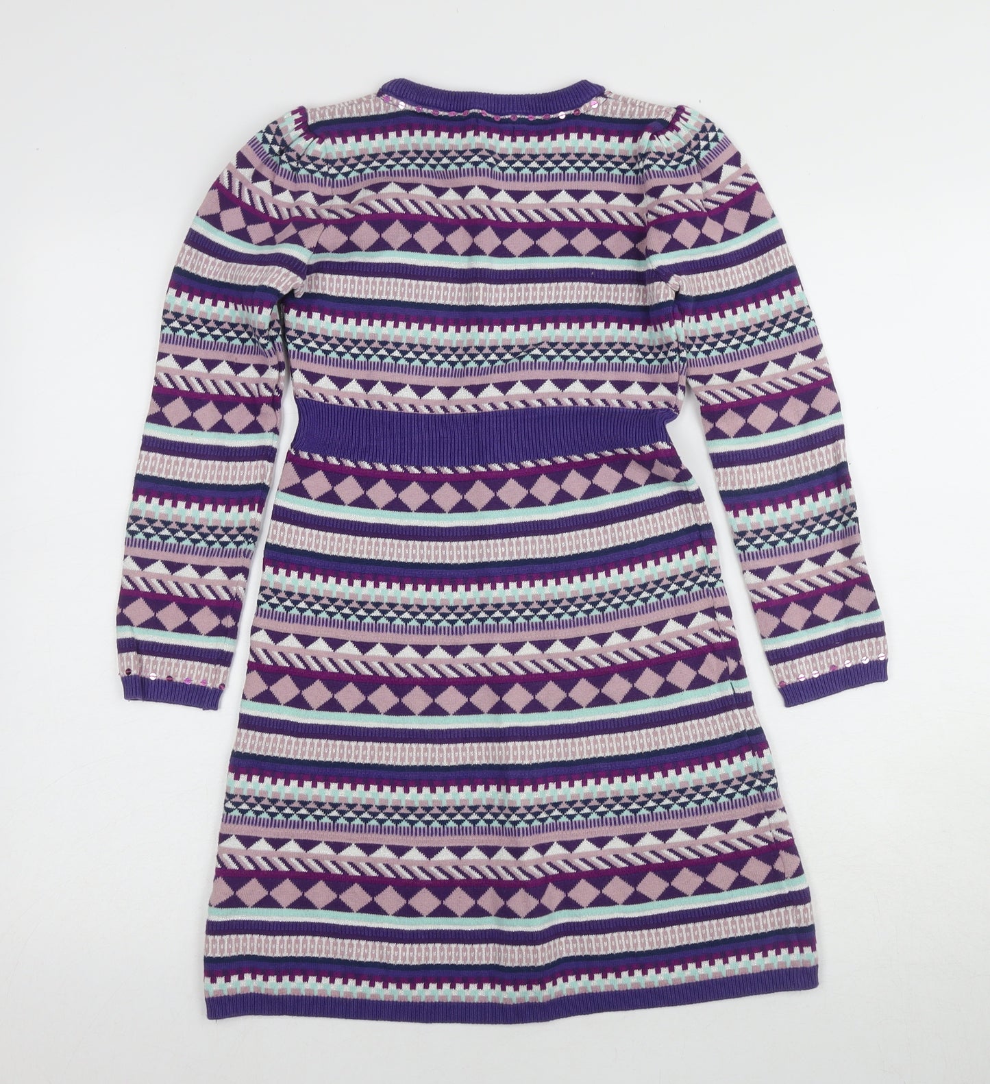 Monsoon Girls Purple Geometric Sweater Dress 9-10 Years