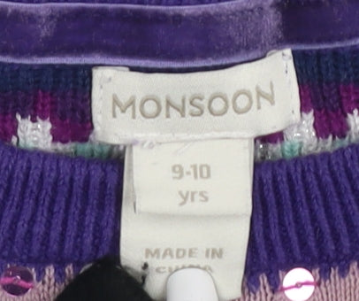 Monsoon Girls Purple Geometric Sweater Dress 9-10 Years