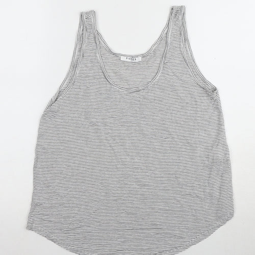 Pieces Women's Grey Striped Tank Top, Size L, Relaxed Fit
