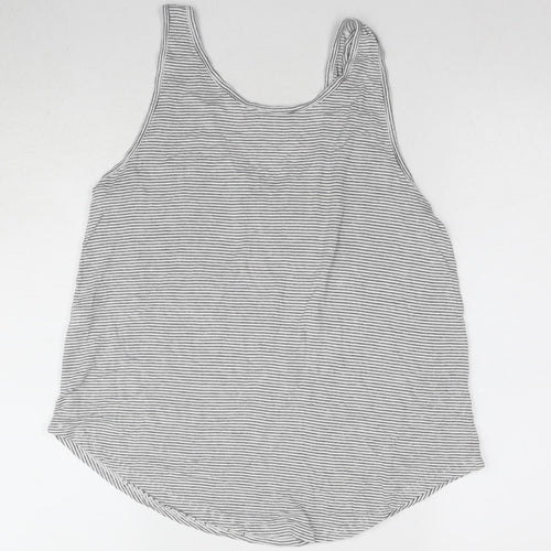 Pieces Women's Grey Striped Tank Top, Size L, Relaxed Fit