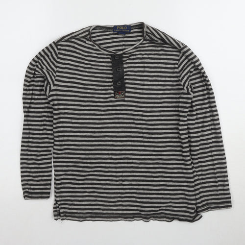 Polo Ralph Lauren Women's Black Striped Henley Top M 10-12