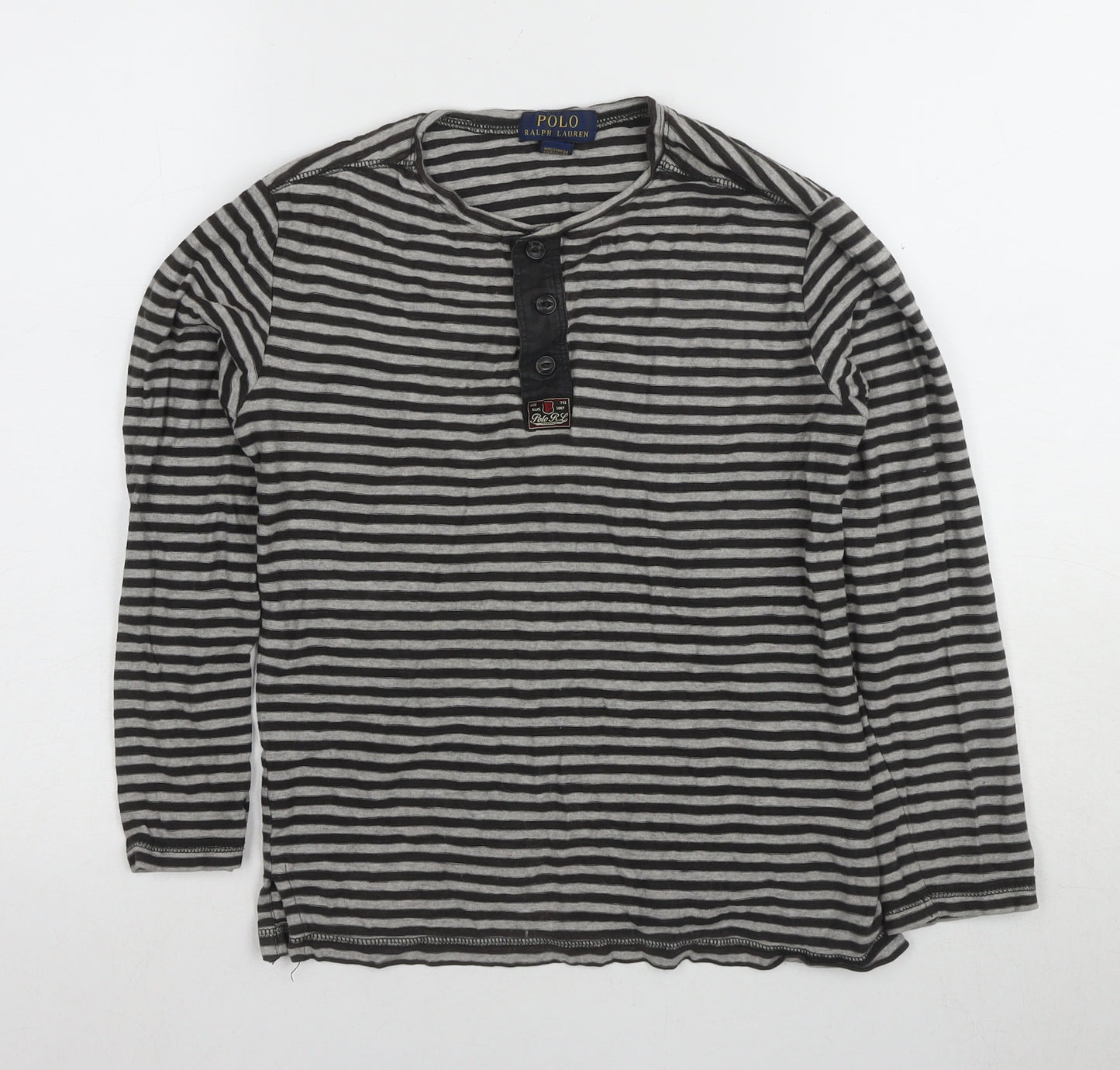 Polo Ralph Lauren Women's Black Striped Henley Top M 10-12