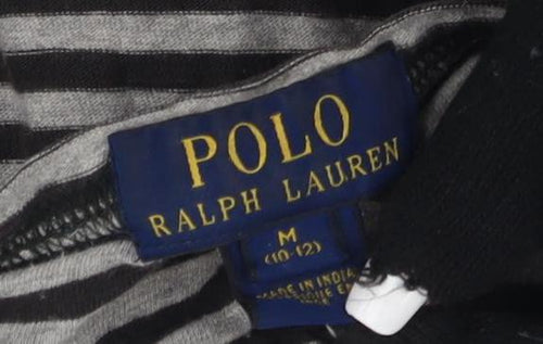 Polo Ralph Lauren Women's Black Striped Henley Top M 10-12