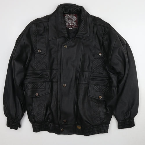 Italy Moda Men's Black Leather Bomber Jacket, L, Casual Style