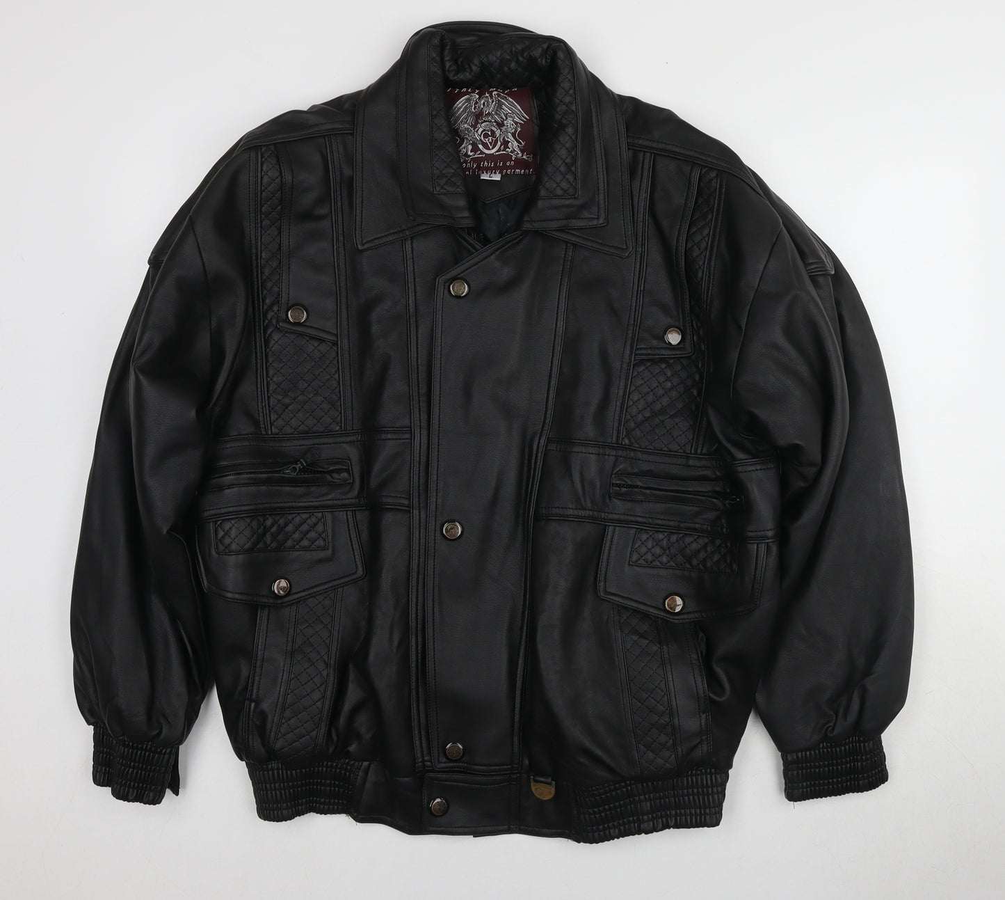 Italy Moda Men's Black Leather Bomber Jacket, L, Casual Style