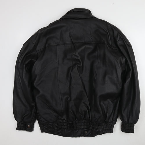 Italy Moda Men's Black Leather Bomber Jacket, L, Casual Style