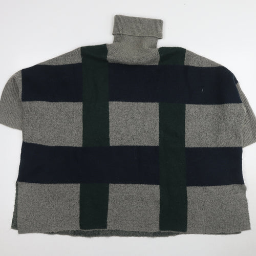Vero Moda Women's Grey Checked Cape Roll Neck Jumper Size L