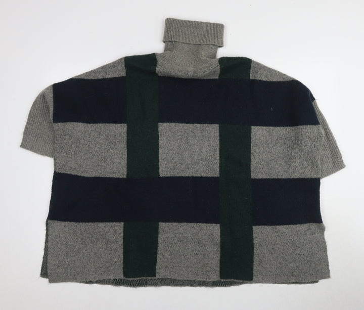 Vero Moda Women's Grey Checked Cape Roll Neck Jumper Size L