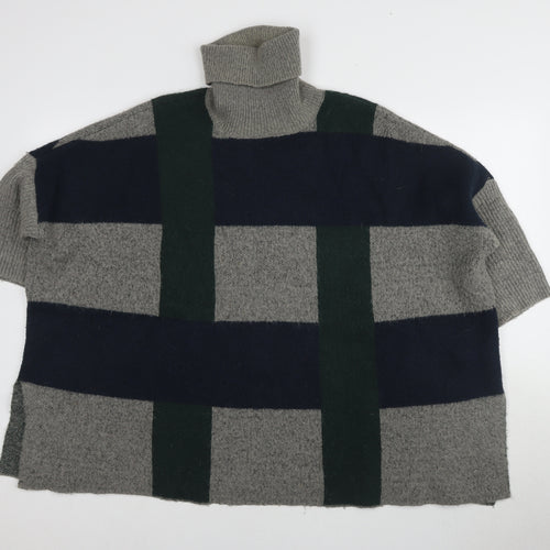 Vero Moda Women's Grey Checked Cape Roll Neck Jumper Size L