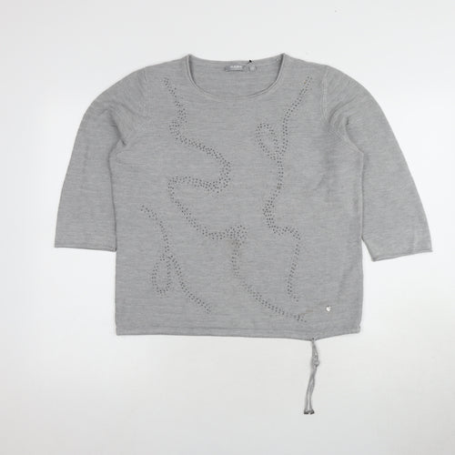 RABE Women's Grey Pullover Jumper, Size 14, Studded Accent
