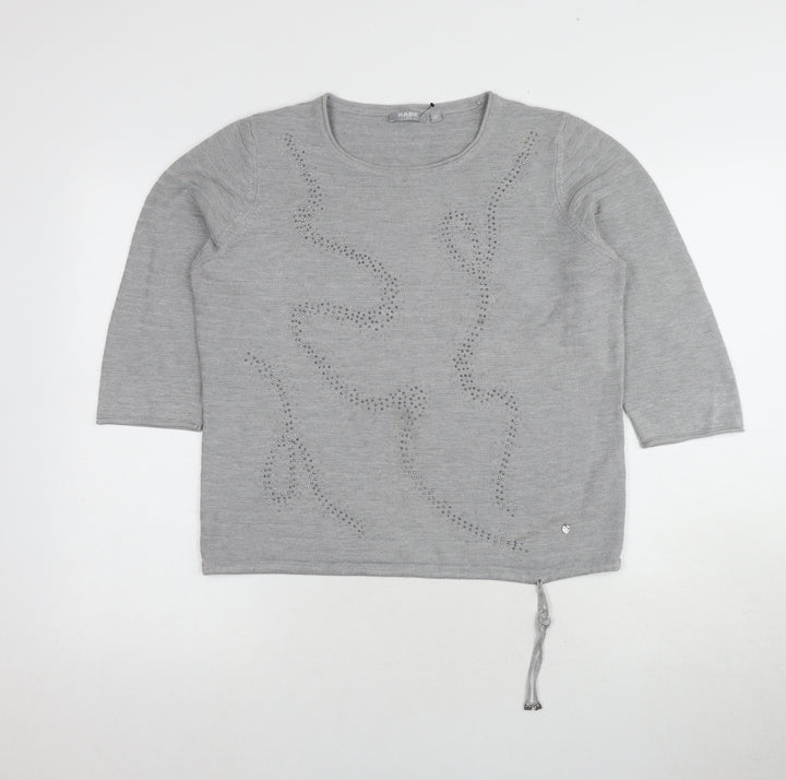 RABE Women's Grey Pullover Jumper, Size 14, Studded Accent