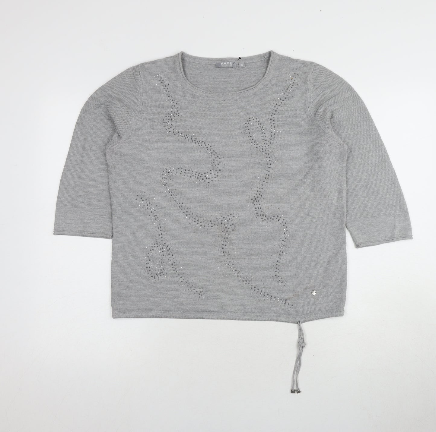 RABE Women's Grey Pullover Jumper, Size 14, Studded Accent