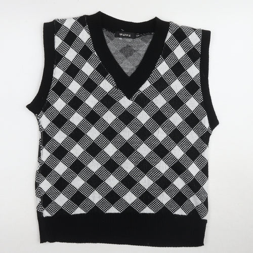 NAANAA Women's Black Sleeveless Argyle Knit Vest Size S/M