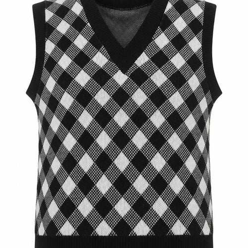 NAANAA Women's Black Sleeveless Argyle Knit Vest Size S/M