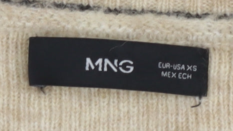 MNG Women's Beige V-Neck Striped Pullover Jumper XS