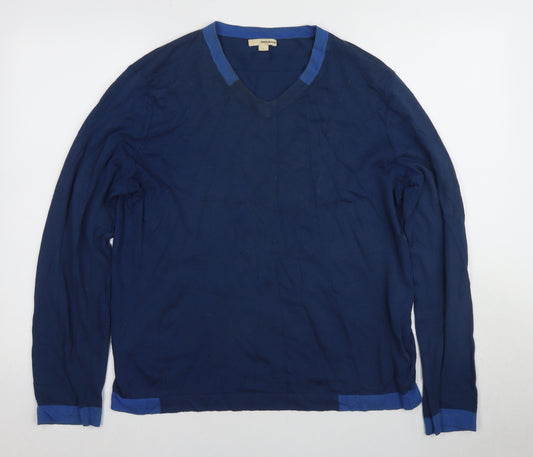 DKNY Men's Blue V-Neck Pullover Jumper Size L