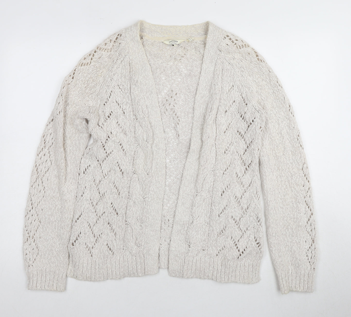 FatFace Women's Ivory Cardigan Size 12 V-Neck Cable-Knit