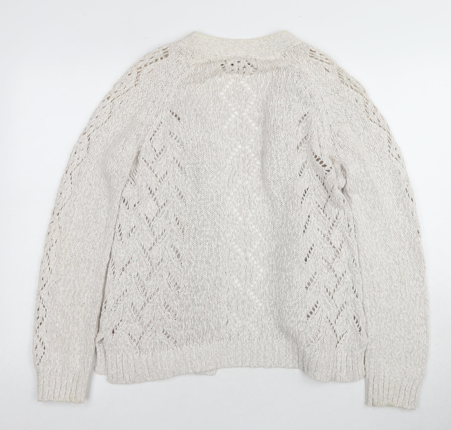 FatFace Women's Ivory Cardigan Size 12 V-Neck Cable-Knit