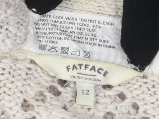 FatFace Women's Ivory Cardigan Size 12 V-Neck Cable-Knit