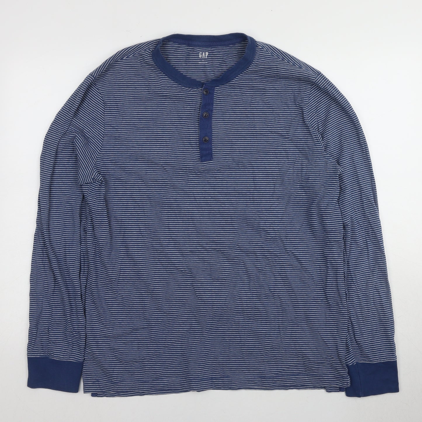 Gap Henley Long Sleeve Blue Striped Men's T-Shirt L