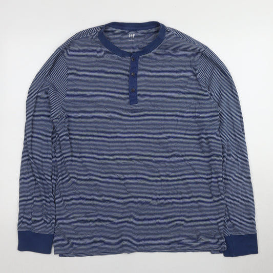 Gap Henley Long Sleeve Blue Striped Men's T-Shirt L