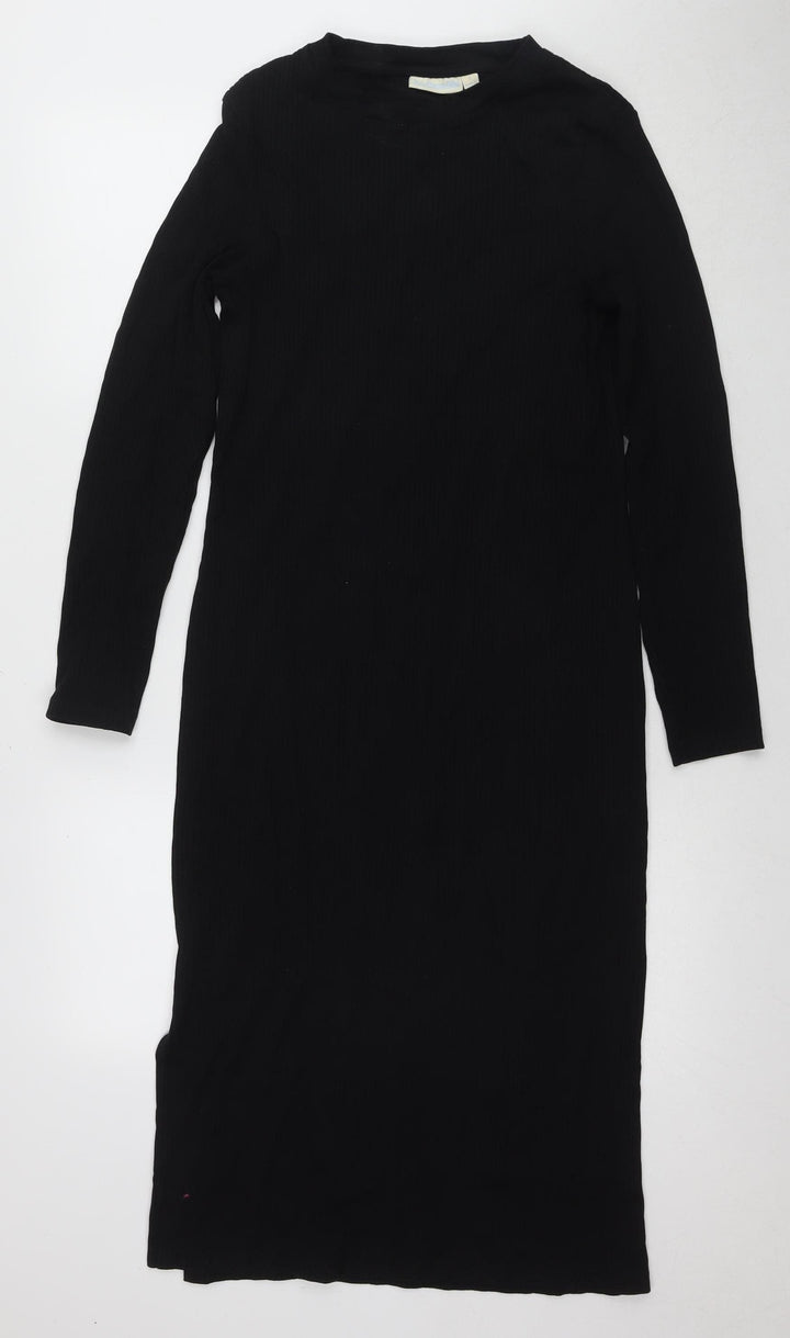 JoJo Maman Bébé Black Midi Bodycon Dress, S, Long Sleeve