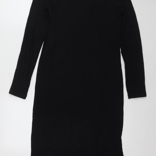 JoJo Maman Bébé Black Midi Bodycon Dress, S, Long Sleeve