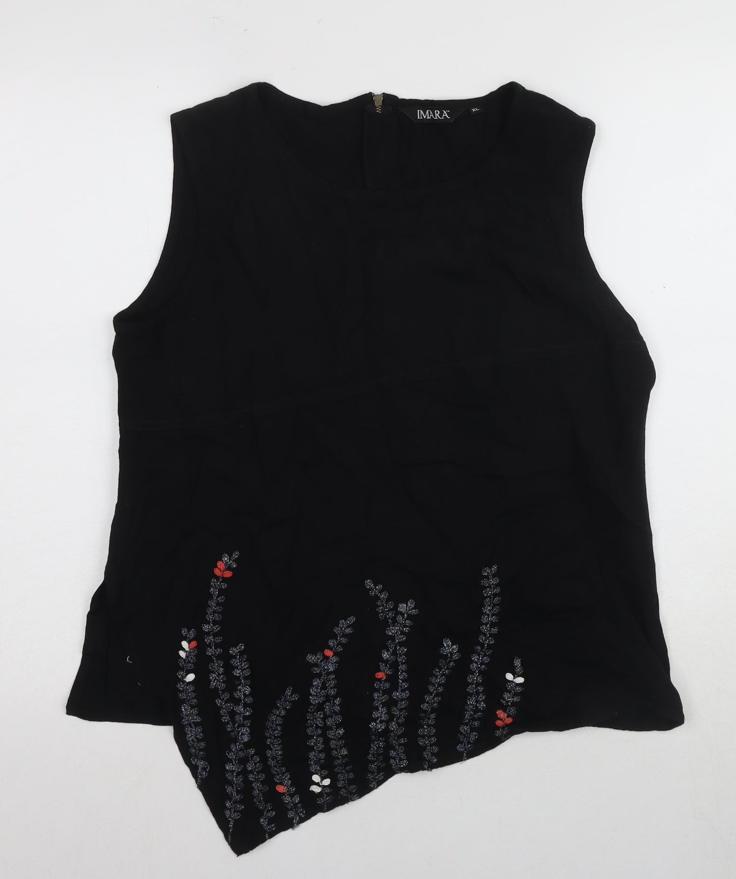 IMARA Women's Black Sleeveless Embroidered Blouse XL