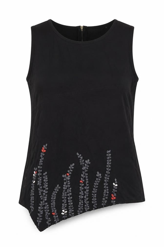 Front view of IMARA Women's Black Sleeveless Embroidered Blouse XL