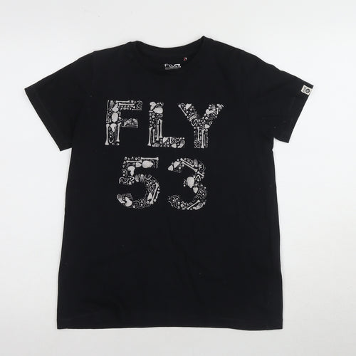 FLY53 Boys Black Cotton Graphic T-Shirt 9-10 Years