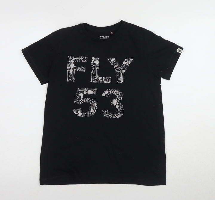 FLY53 Boys Black Cotton Graphic T-Shirt 9-10 Years