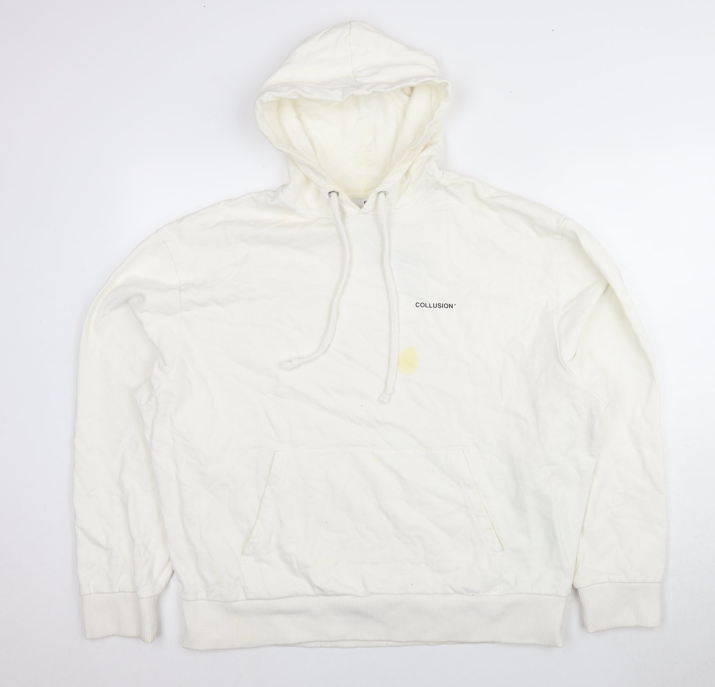 COLLUSION White Pullover Hoodie, L, Unisex, Logo, Cotton