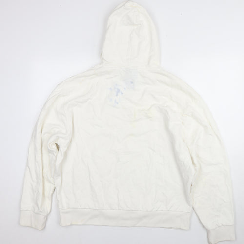 COLLUSION White Pullover Hoodie, L, Unisex, Logo, Cotton
